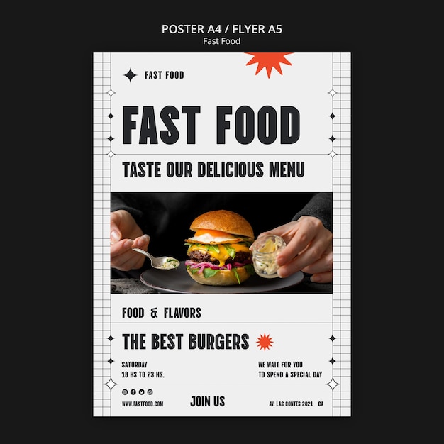 Flat Design Fast Food Poster Template – Free Download