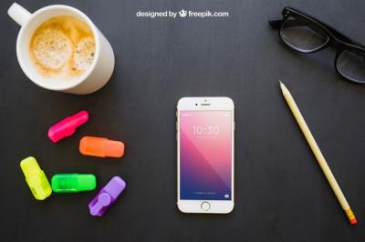 Phone, Markers, Pencil, Glasses, and Coffee – Free Stock Photo for Download