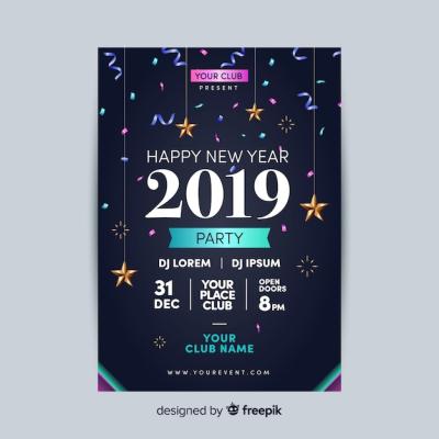 Modern New Year Party Poster Template with Flat Design – Free Download