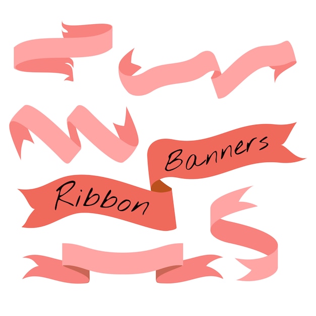 Red Ribbon Banner Set Collection Vector Illustration – Free to Download