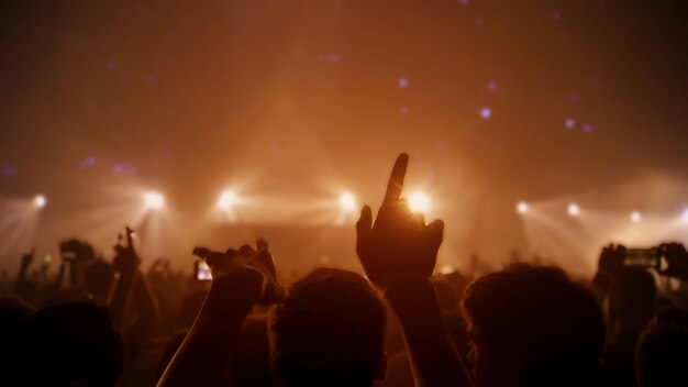 Crowd of People with Hands Raised in Concert Hall – Free Download