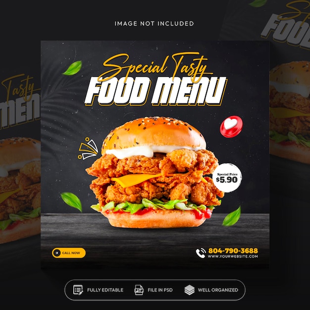 Burger Food Social Media Promotion and Instagram Banner Post Template Design – Free Download