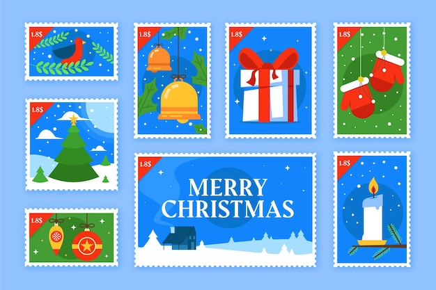 Christmas Stamp Collection in Flat Design – Free Stock Photo Download