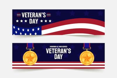 Hand Drawn Flat Veteran’s Day Horizontal Banners Set – Free Download