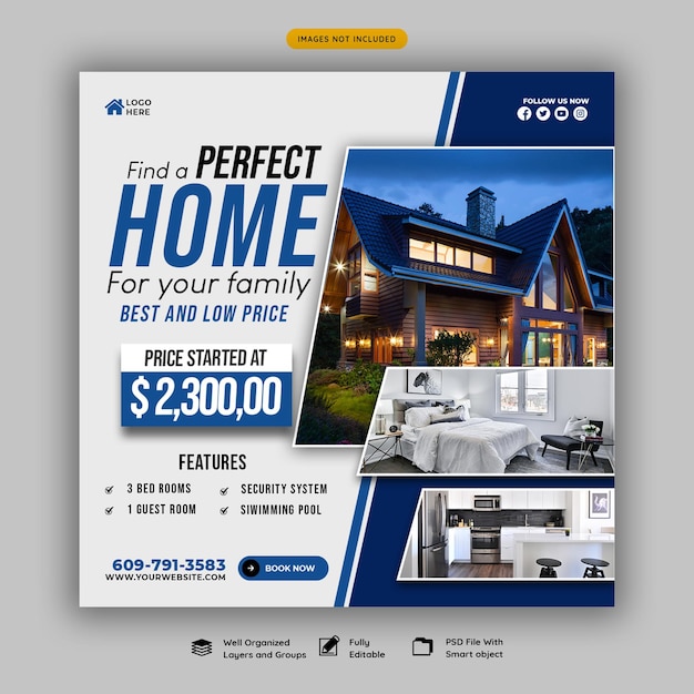 Instagram Post and Social Media Banner Template for Real Estate Property – Free Download