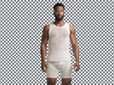 Knitted White Tank Top Man Isolated on Transparent Background – Free Download