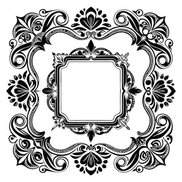 Ornate Black and White Floral Frame Design – Free Download