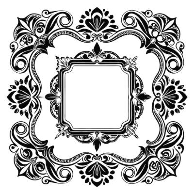 Ornate Black and White Floral Frame Design – Free Download