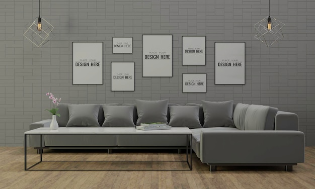 Poster Frame Mockup for Living Room – Free Download