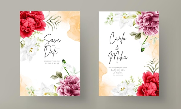 Beautiful Watercolor Blooming Peony Flower Invitation Card Template – Free Download