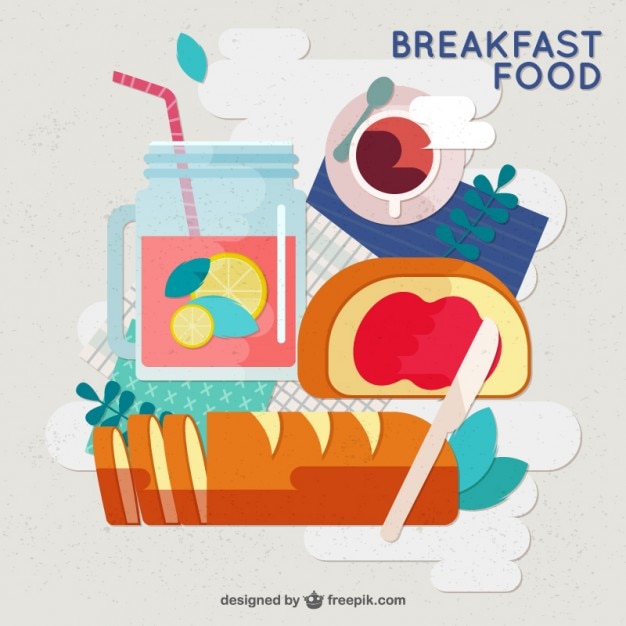 Healthy Tasty Breakfast in Flat Design – Free Download