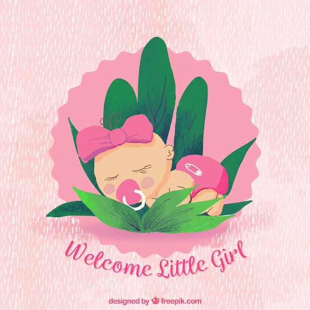 Cute Baby Girl Background in Hand Drawn Style – Free to Download