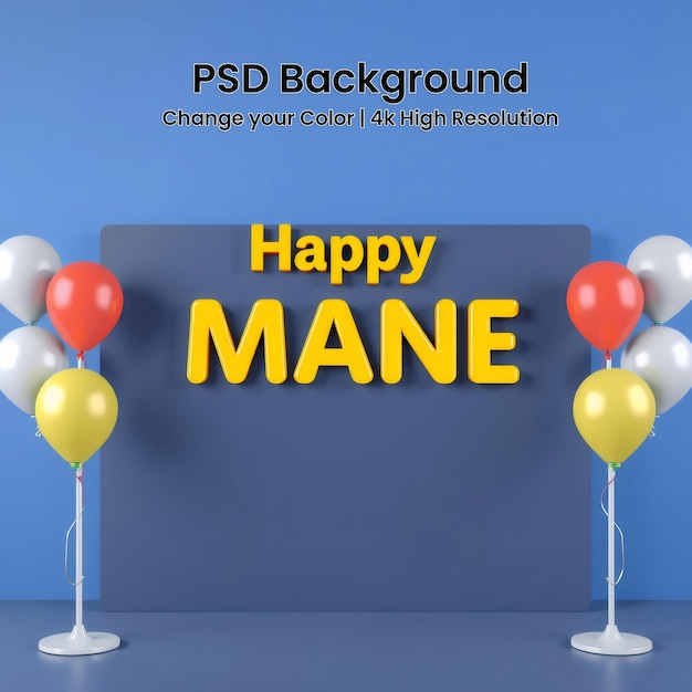 Happy Mane on a Blue Background with Yellow Letters and Balloons – Free Stock Photo for Download