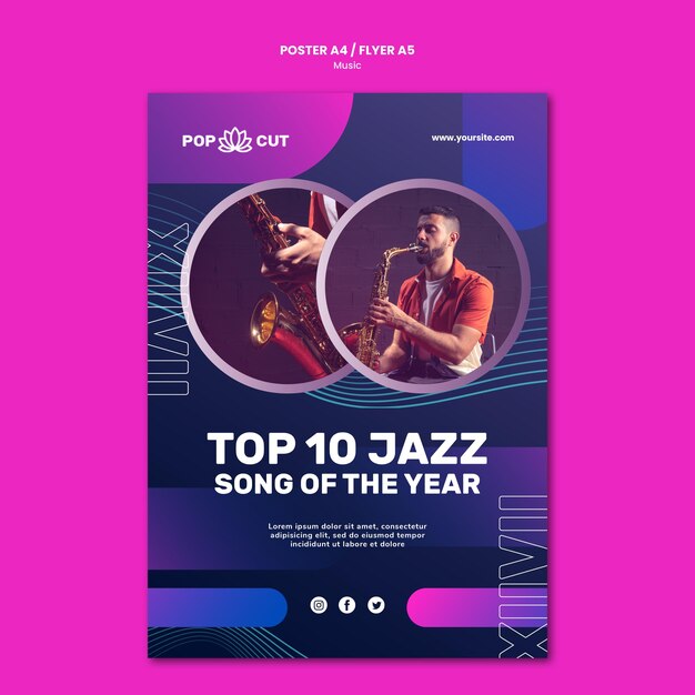 Vertical Poster Template Featuring a Male Jazz Player with Saxophone – Free Download