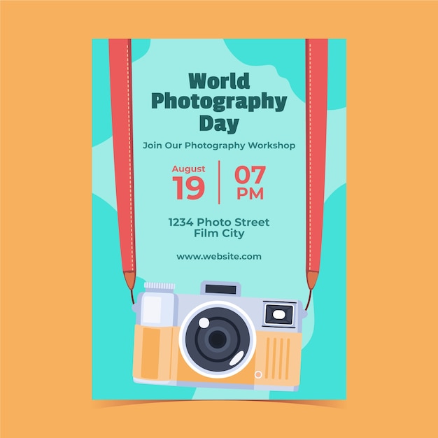 Flat Vertical Poster Template for World Photography Day – Free Download