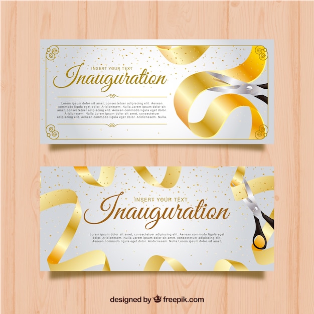 Lovely Inauguration Banners with Golden Ribbon – Free Download