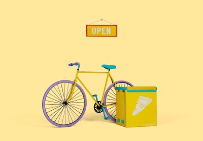 3D Illustration of Delivery Bike with Open Sign – Free Download