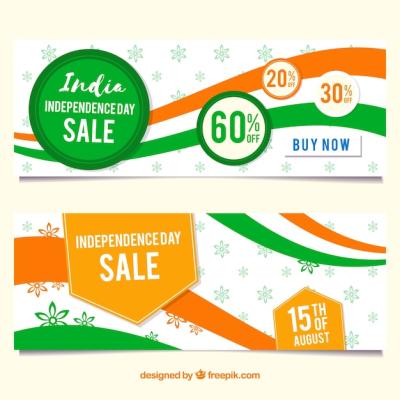 Flat Design India Independence Day Sale Banners – Free Download