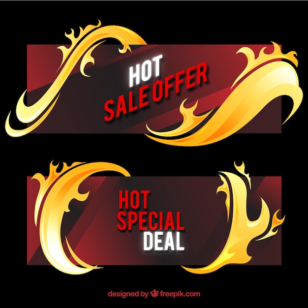 Flat Sale Banners with Flames – Free to Download