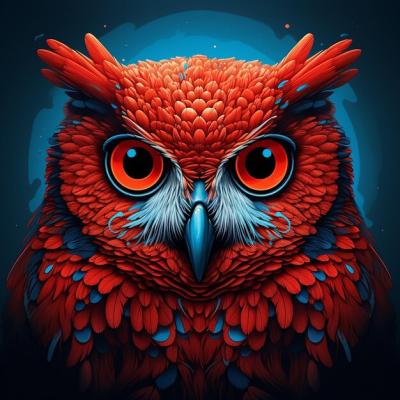 Stunning Red Owl with Bright Blue Eyes – Free Download