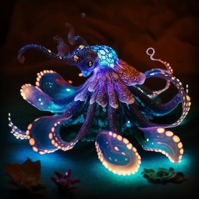 A Blue Octopus with Glowing Eyes on a Blue Surface – Free Download