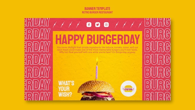 Retro Burger Restaurant Banner Template – Free to Download