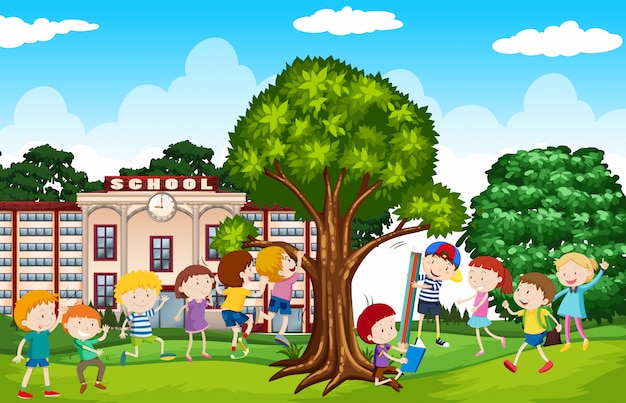 Students Playing in the School Yard – Free Download