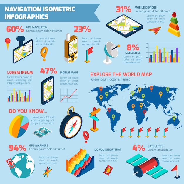 Isometric Navigation Infographic Layout – Free Download