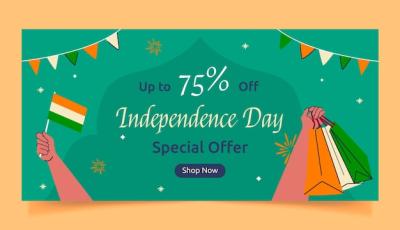 Flat Horizontal Sale Banner Template for India Independence Day Celebration – Free Download