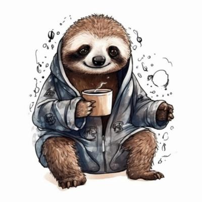 A Drawing of a Sloth Enjoying a Cup of Coffee – Free Download