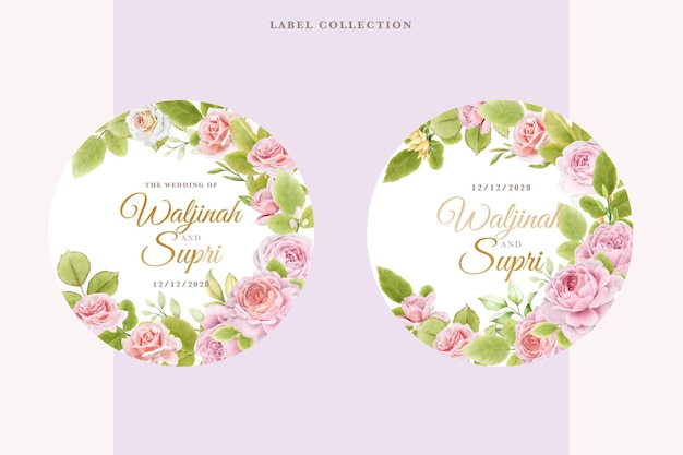 Watercolor Label Floral and Leaves Design: Free Stock Photo Download