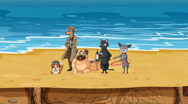 Domestic Animals at the Beach Scene – Free Download