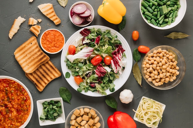 Top View of Dishes Featuring Salad and Toast – Free Stock Photo, Download Free