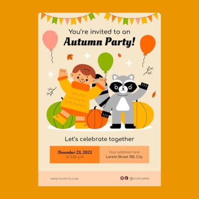 Autumn Celebration Flat Invitation Template – Free Download