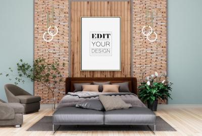 Poster Frame Mockup in a Bedroom – Free Download