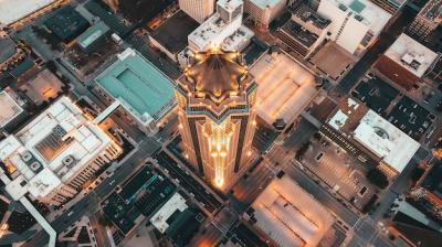 Aerial Overhead Shot of Modern Architecture Featuring Skyscrapers and Business Buildings – Free Download