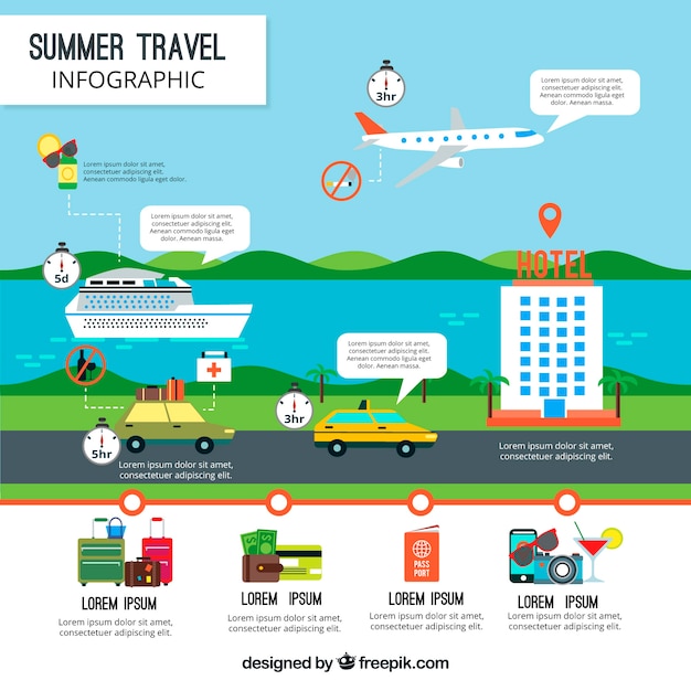 Travel Infographics Featuring Flat Design Transports – Free Download