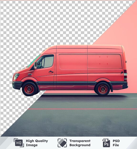 Red Cargo Van Mockup on Transparent Background with Pink and Red Sky – Free Download