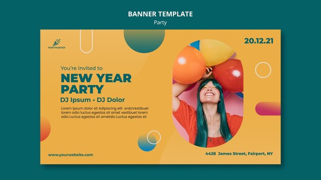 Party Celebration Horizontal Banner Template Featuring Woman and Balloons – Free Download