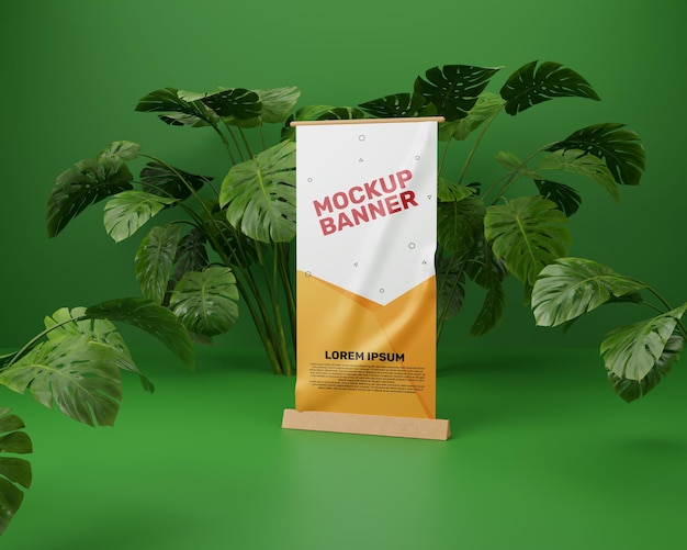 Minimal Roll Banner Mockup with Clean Green Background – Free Download