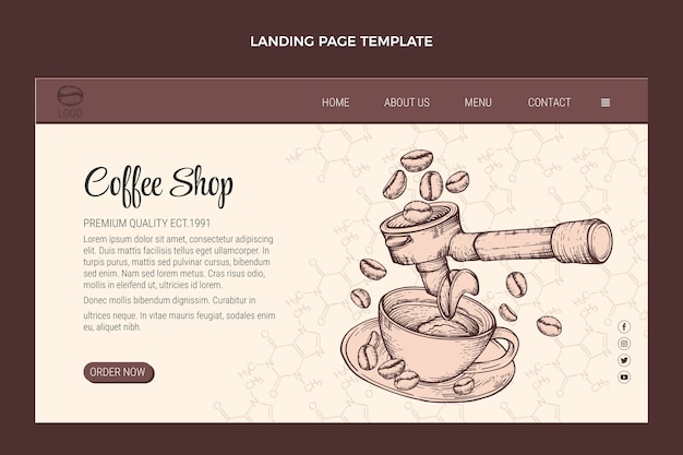 Hand Drawn Engraving Coffee Shop Landing Page Template – Free Download