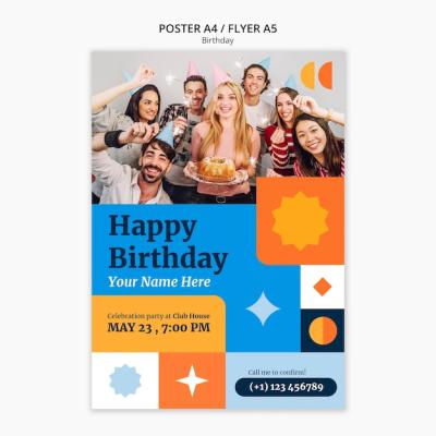 Flat Design Birthday Party Poster Template – Free Download