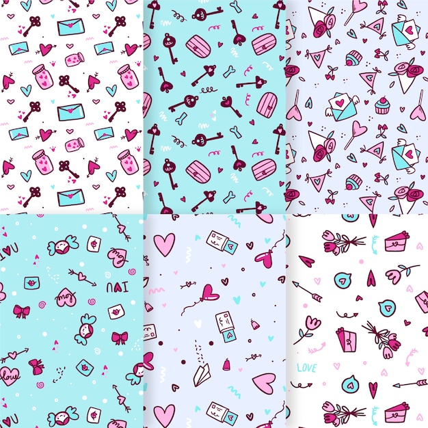 Hand Drawn Valentine’s Day Pattern Collection – Free Download