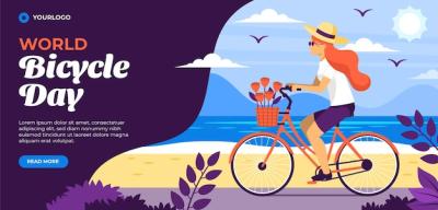 Flat World Bicycle Day Horizontal Banner Template – Free Stock Photo Download