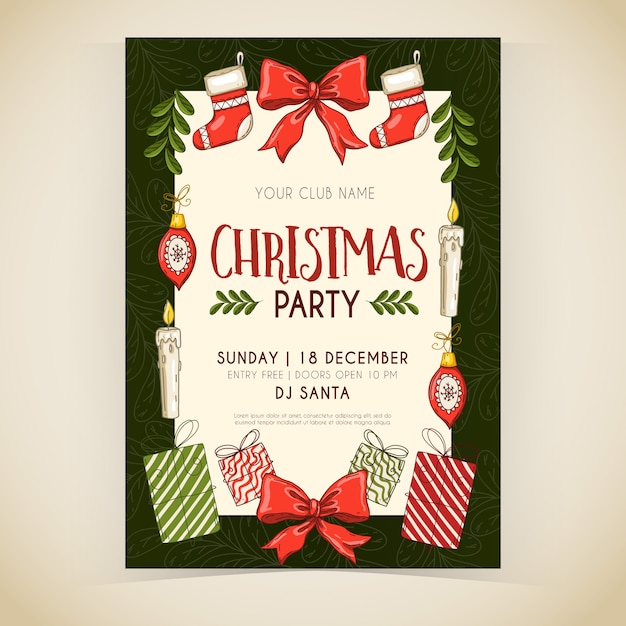 Hand Drawn Christmas Party Flyer Template – Free Download