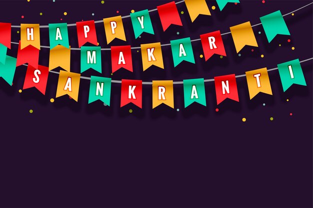 Happy Makar Sankranti Celebration Flags Greeting Card Design – Free Download