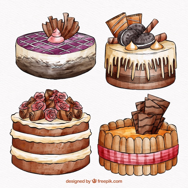 Cakes Collection in Watercolor Style – Free Download