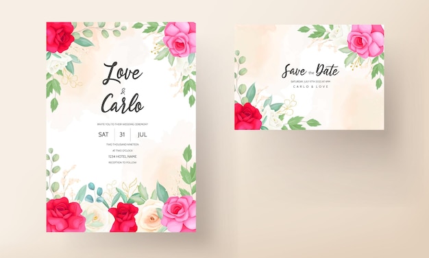 Beautiful Wedding Invitation Card Featuring Hand-Drawn Rose Flower – Free Download