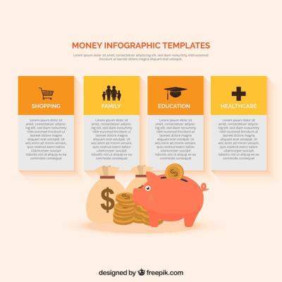 Money Infographic Template Featuring Coins and Piggy Bank – Free Download