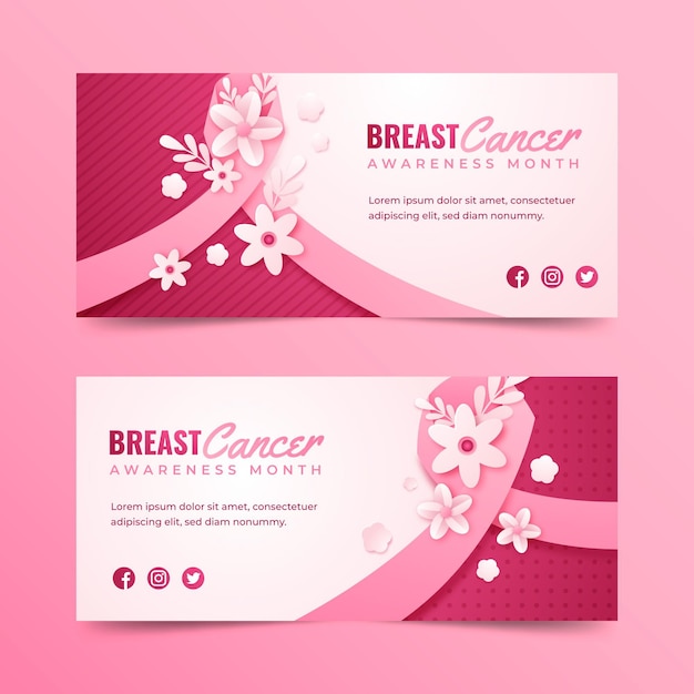 Breast Cancer Awareness Month Horizontal Banners Set – Free Download